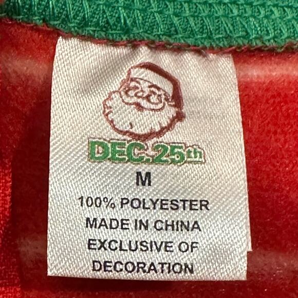 Dec.25th Ugly Christmas Pajama Red Fireplace with Stockings and Tinsel Back Zip - Picture 3 of 11